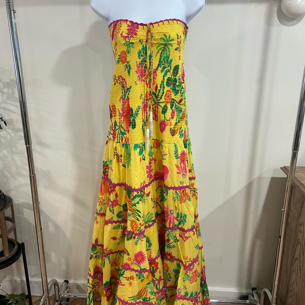 FARM Rio Tropical Yellow Strapless Maxi Dress